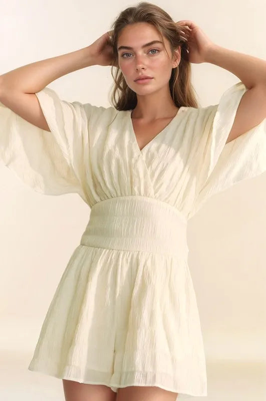 Davi & Dani Batwing Sleeve Waist Belt Romper - Lilixa.store