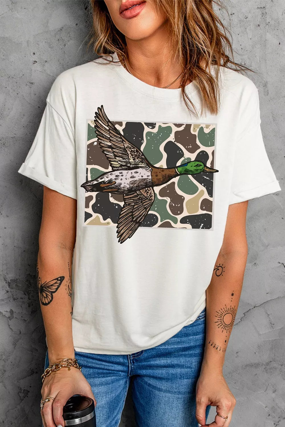 Western Camo Mallard Duck Graphic Casual Short Sleeve T-Shirt