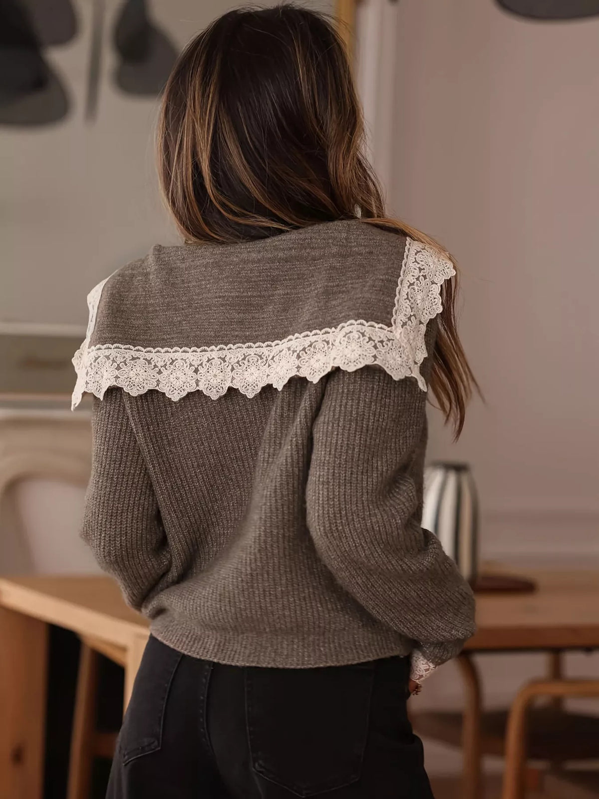 Lace Detail Button Up Cardigan - Lilixa.store