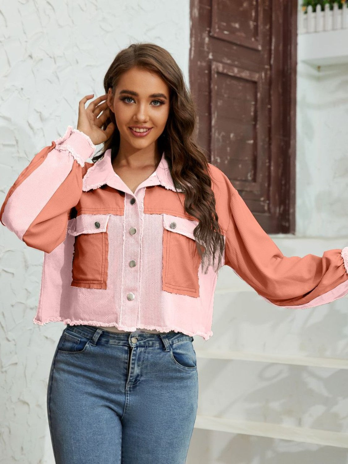 Color Block Crop Jacket with Pockets, view 2