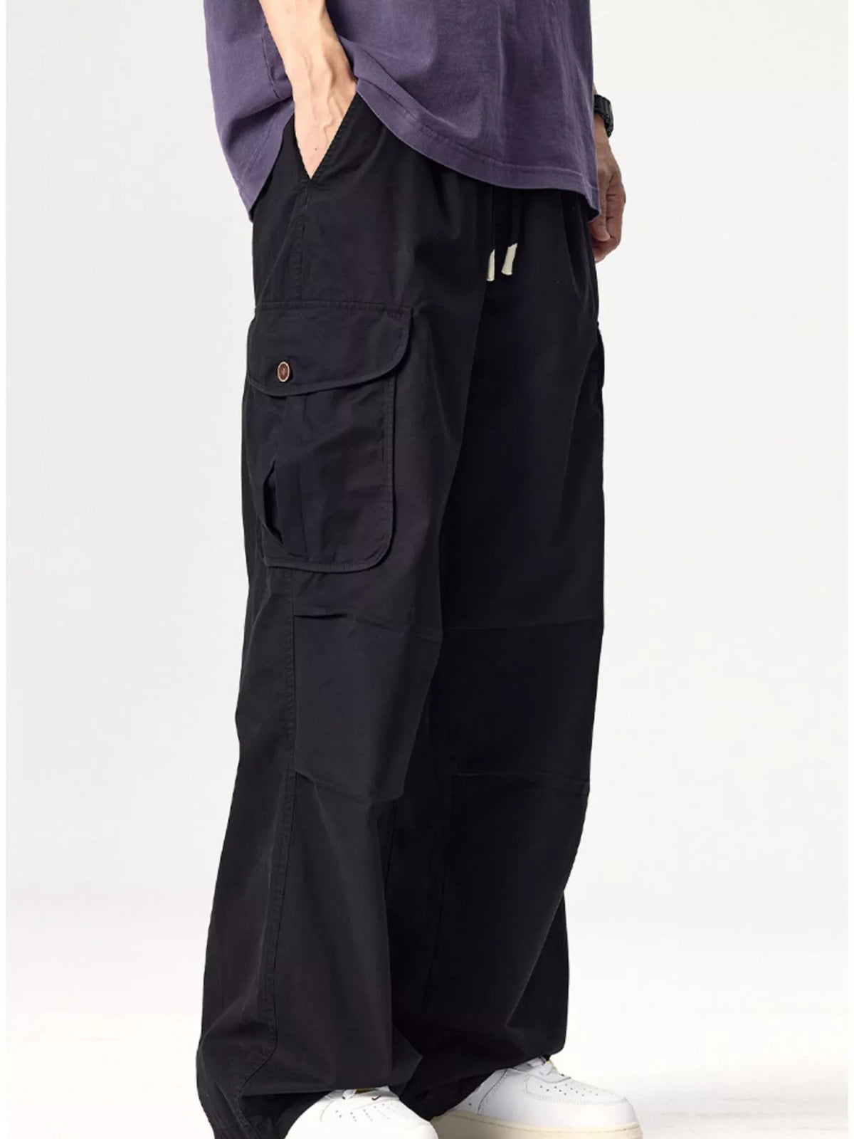 Men's Plus Size Drawstring Wide Leg Cargo Pants, view 2