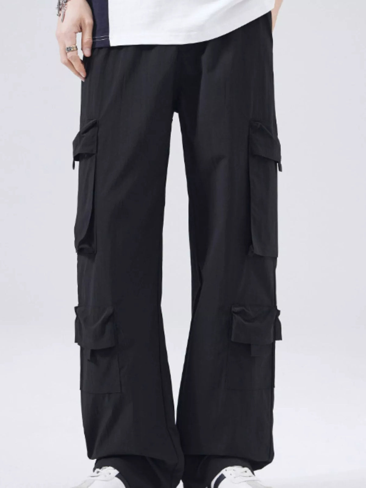 Men's Full Size Wide Leg Cargo Pants Plus Size in Black