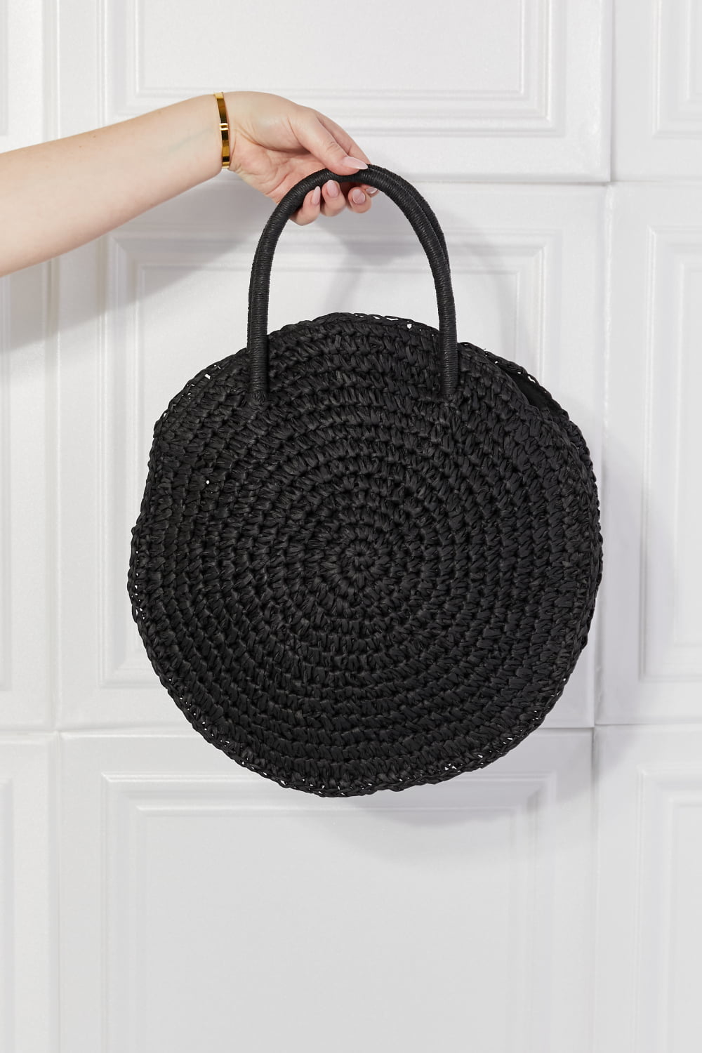 Justin Taylor Beach Date Straw Rattan Handbag in Black - Lilixa.store