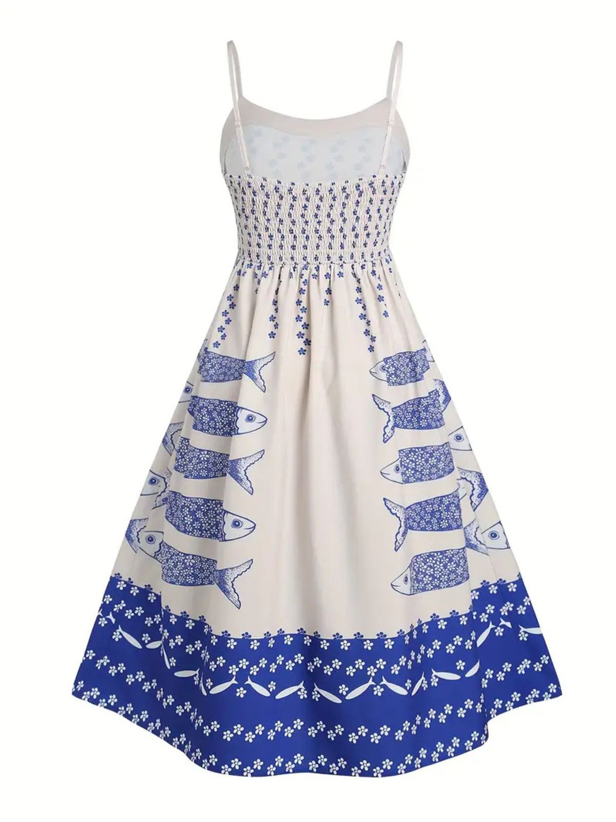 Sardine Print Spaghetti Strap Midi Dress - Lilixa.store