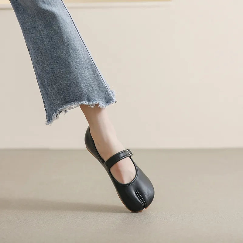 Split-Toe Flat Slip-Ons in Black