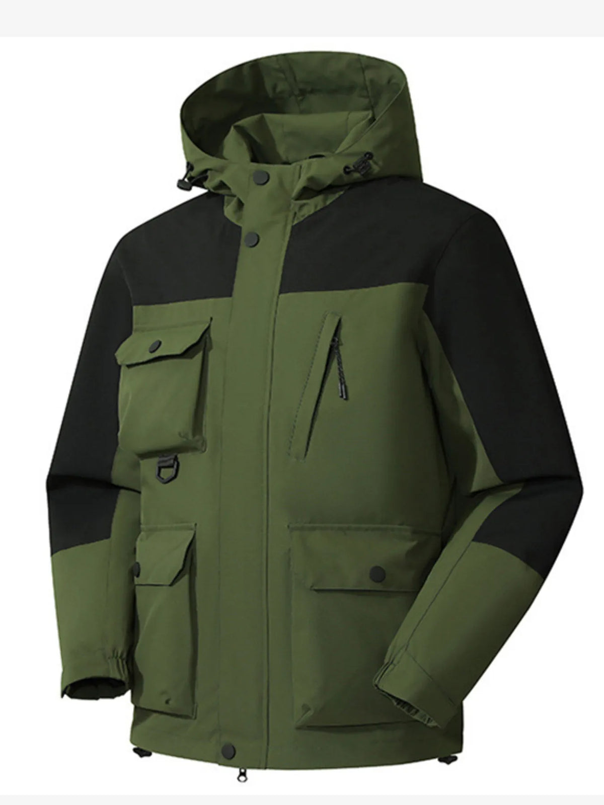 Men's Full Size Multi-Pocket Long Sleeve Hooded Jacket Plus Size in Army Green