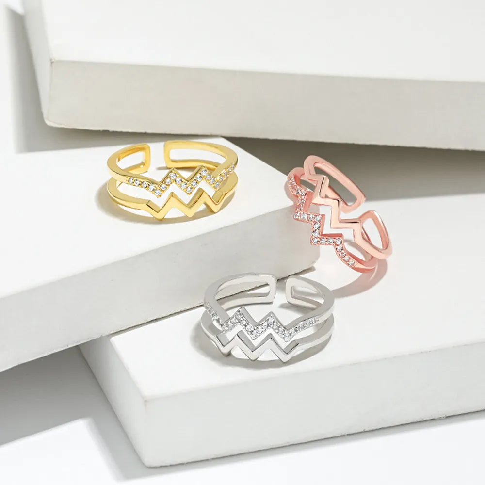Wave Shape Inlaid Zircon Open Ring - Lilixa.store