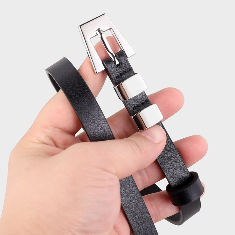 Skinny Leather Belt with Silver Buckle - Lilixa.store