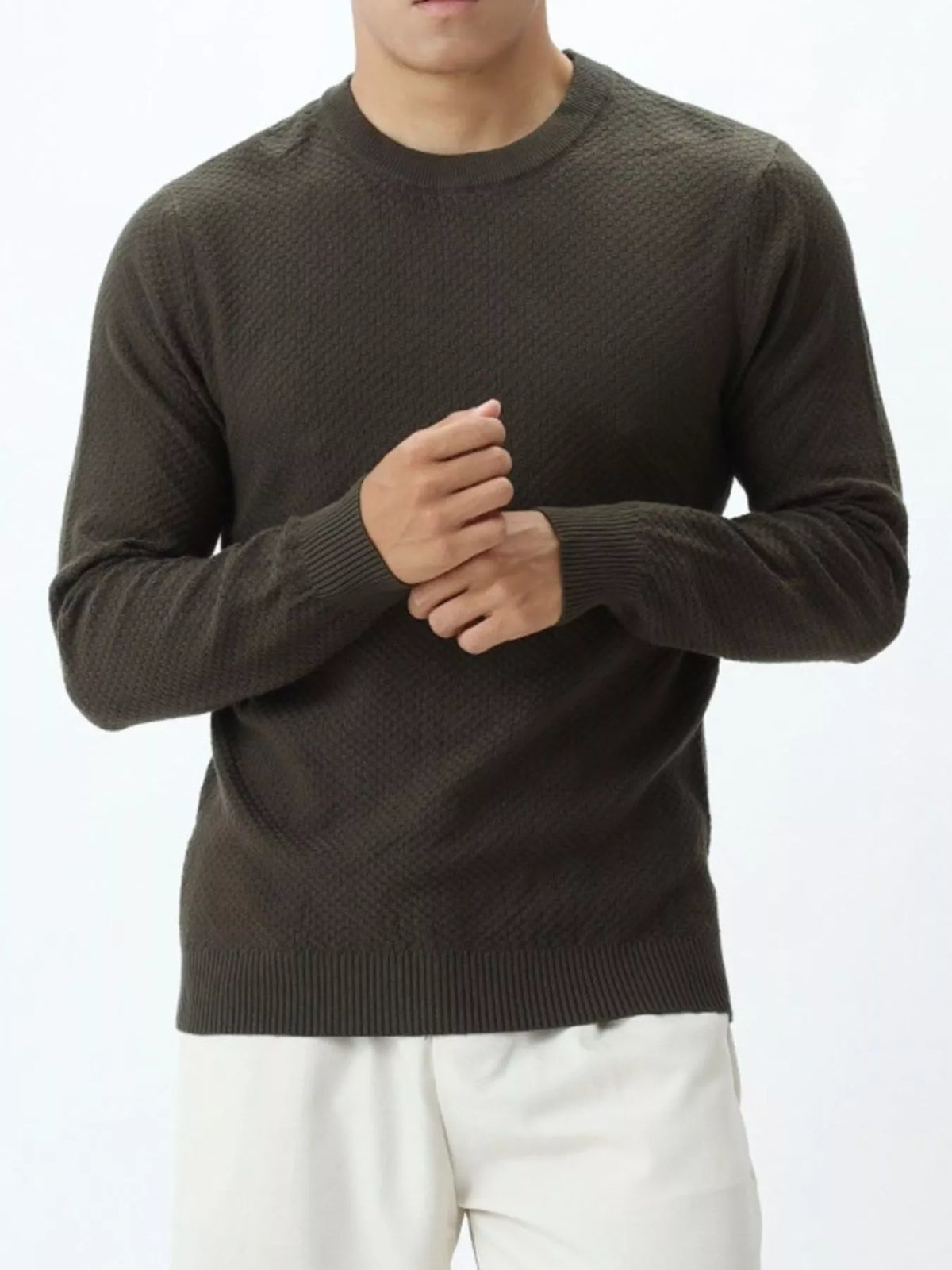 Men's Plus Size Textured Crew Neck Sweater