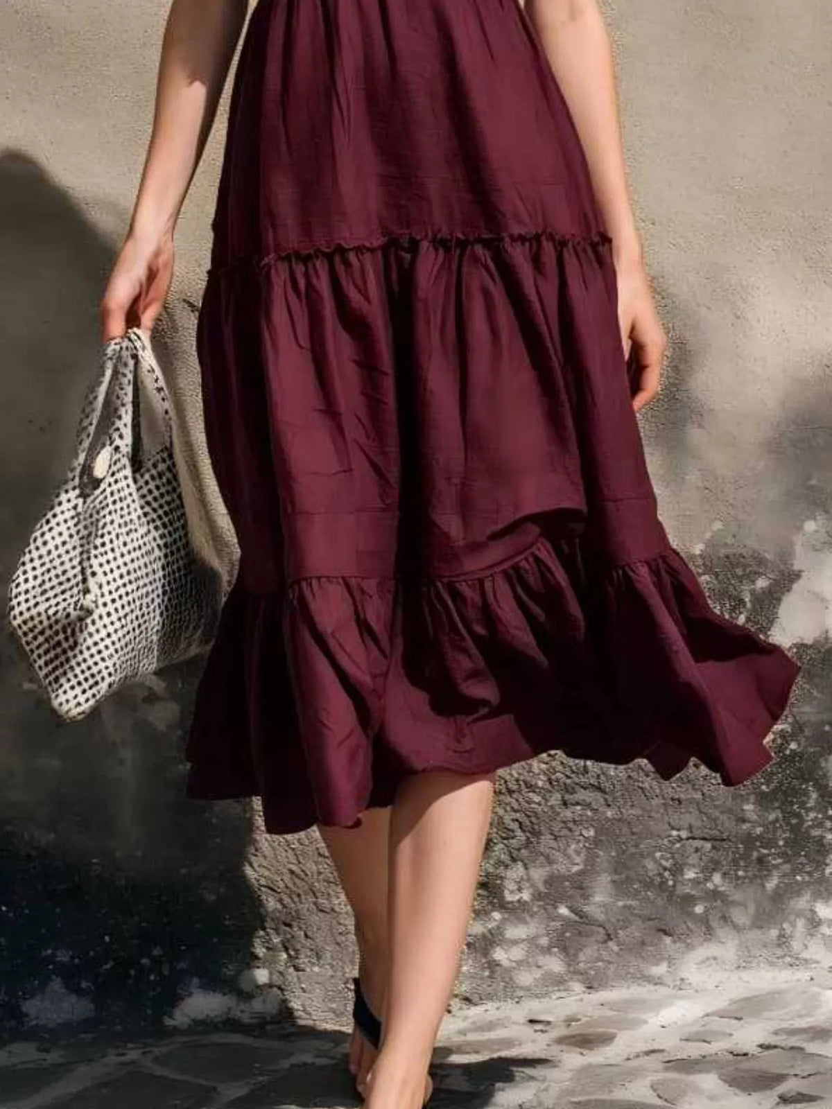 Full Size Ruffled V-Neck Tiered Midi Dress Plus Size - Lilixa.store