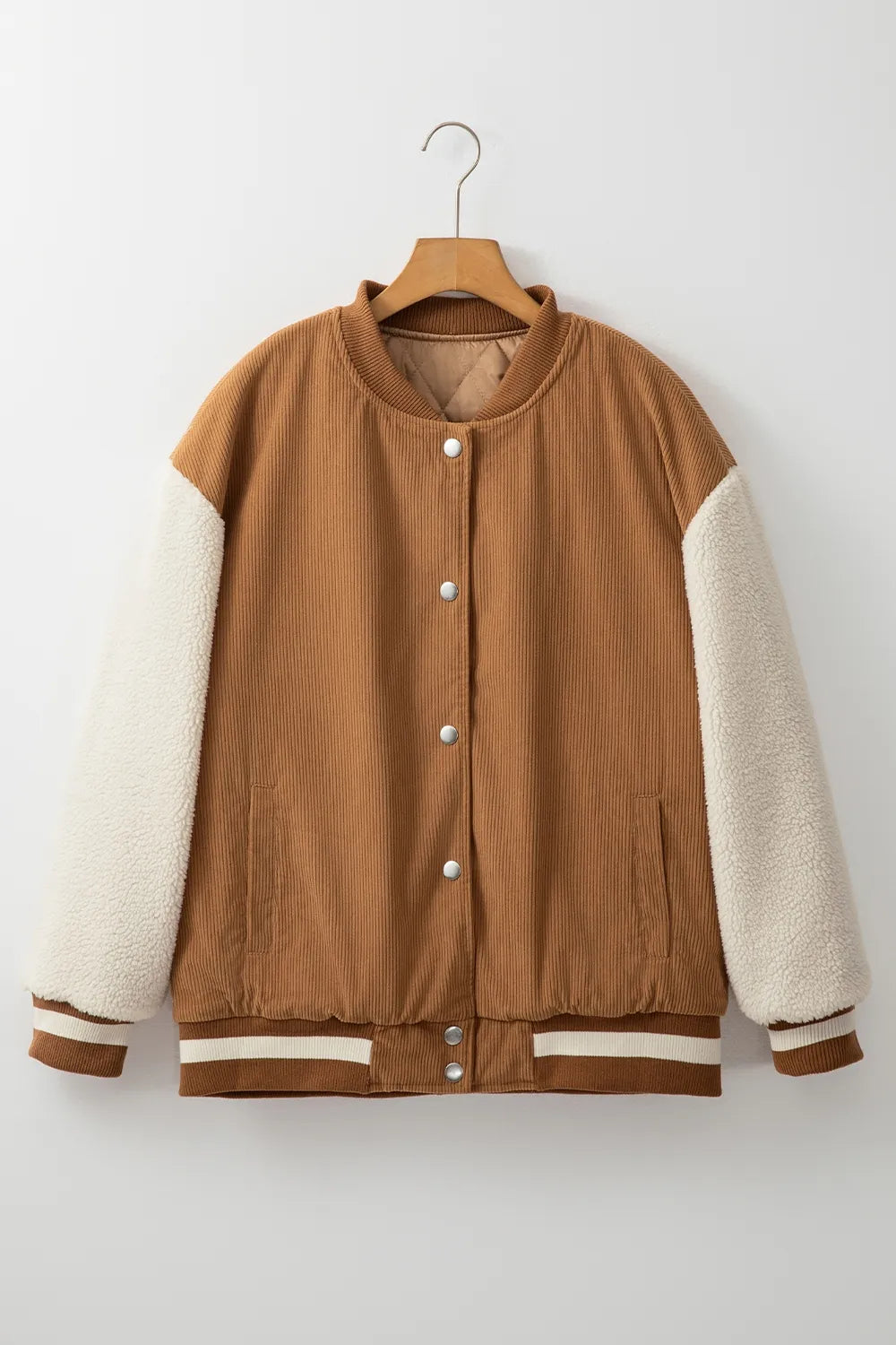 Contrast Baseball Collar Snap Down Long Sleeve Jacket, view 18