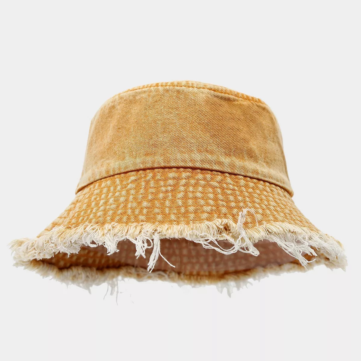 Vintage Washed Denim Bucket Hat with Frayed Raw Edge - Lilixa.store