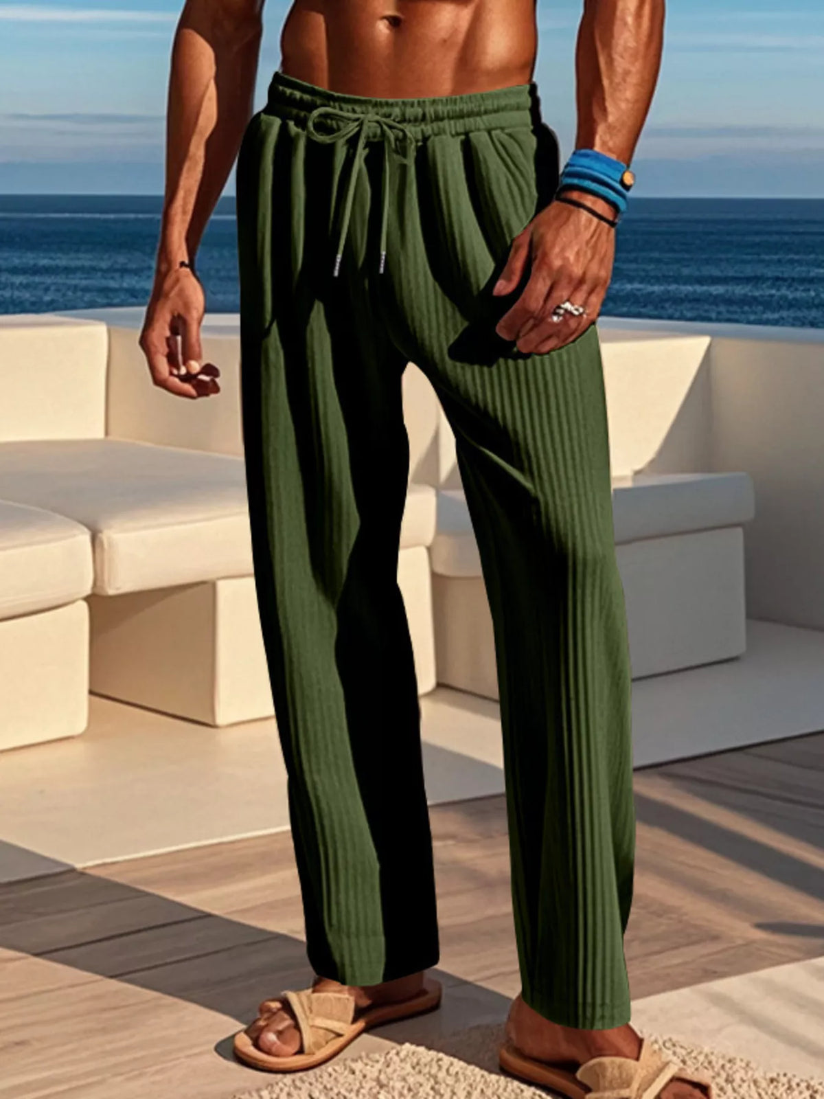 Men's Full Size Ribbed Knit Wide-Leg Pants Plus Size