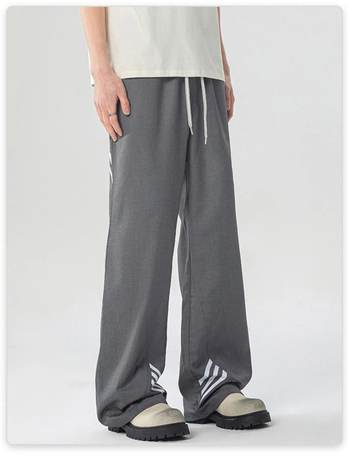 Men's Full Size Wide Leg Striped Casual Pants Plus Size in Black, view 8