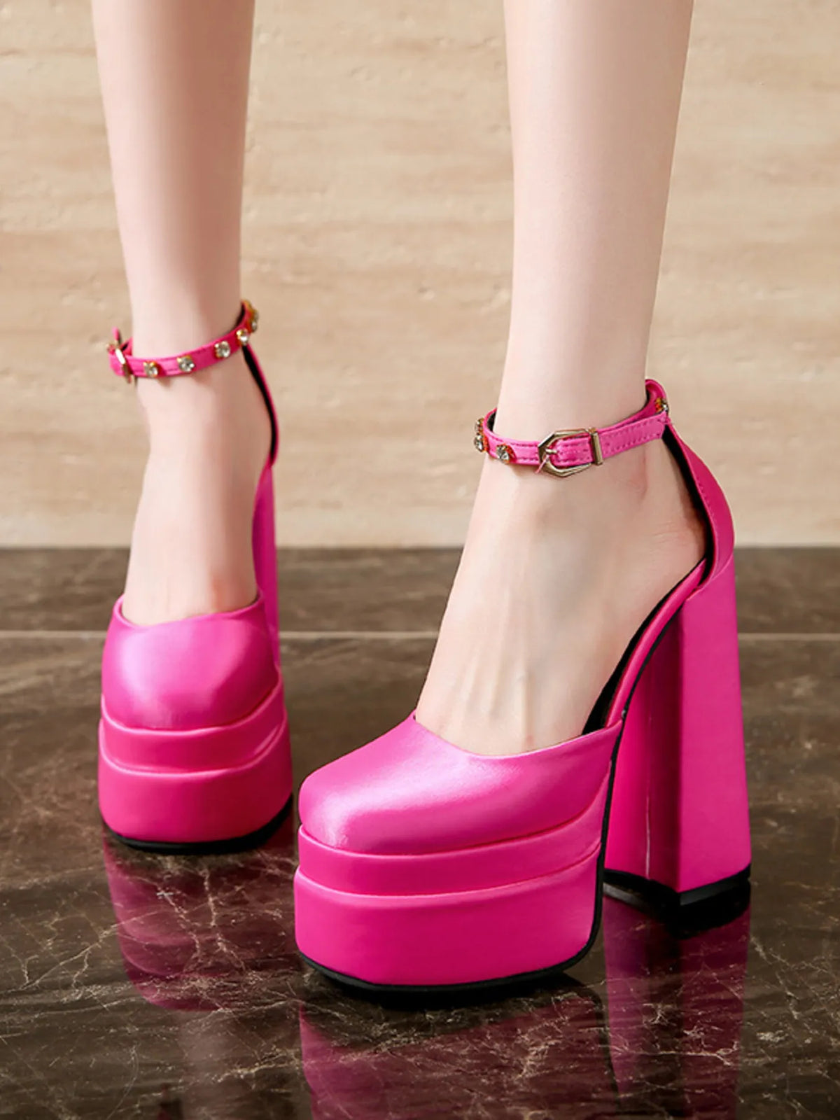 Platform High Heel Ankle Strap Pumps - Lilixa.store
