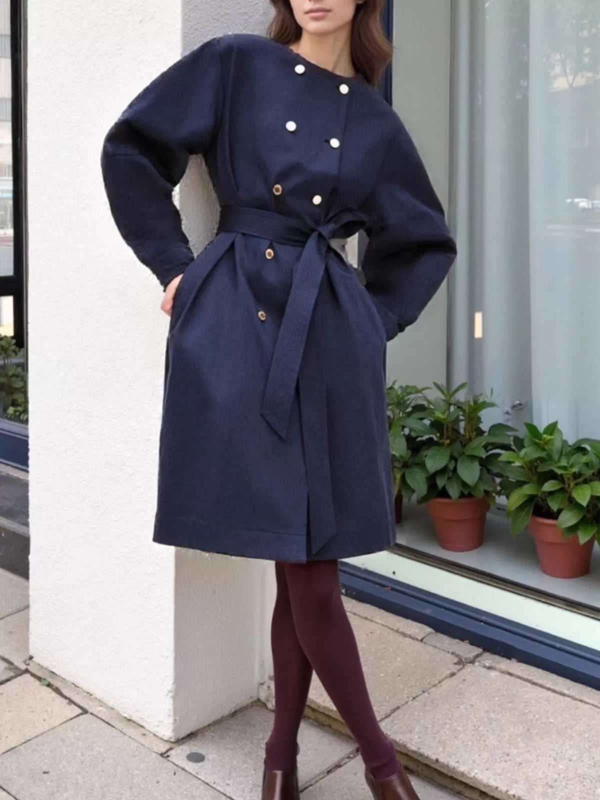 Double-Breasted Long Sleeve Trench Coat