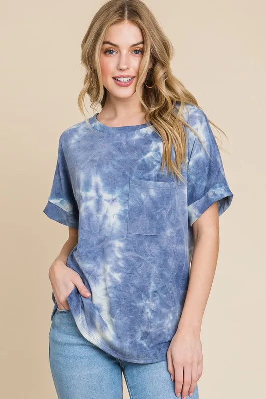 BOMBOM Tie-Dye Round Neck Short Sleeve T-Shirt - Lilixa.store
