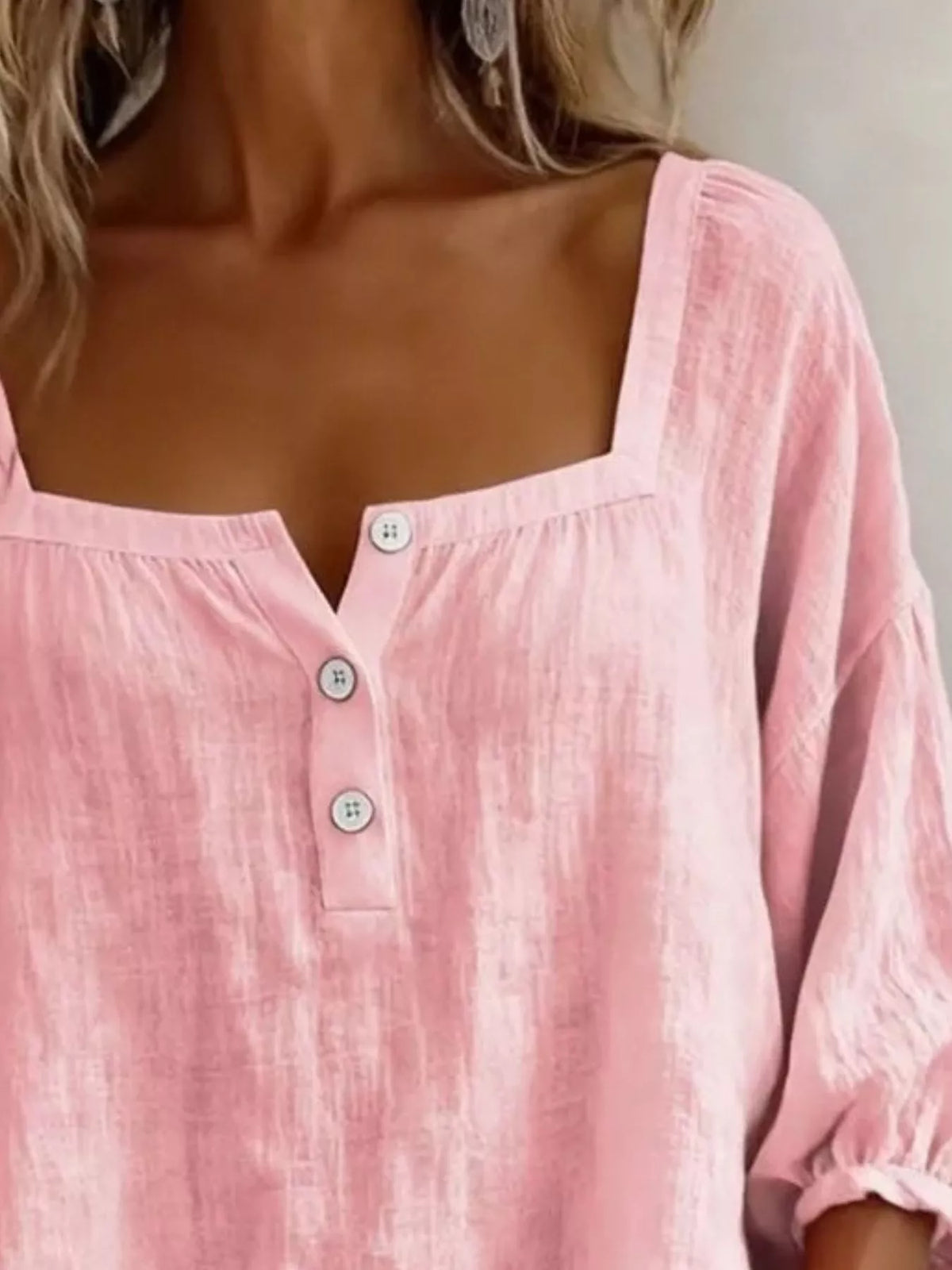 Full Size Square Neck Button Detail Blouse Plus Size - Lilixa.store