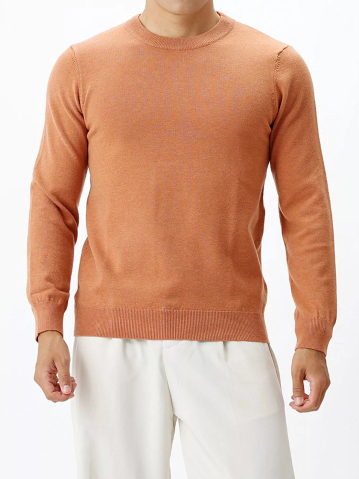 Men's Plus Size Classic Crew Neck Sweater in Caramel Color