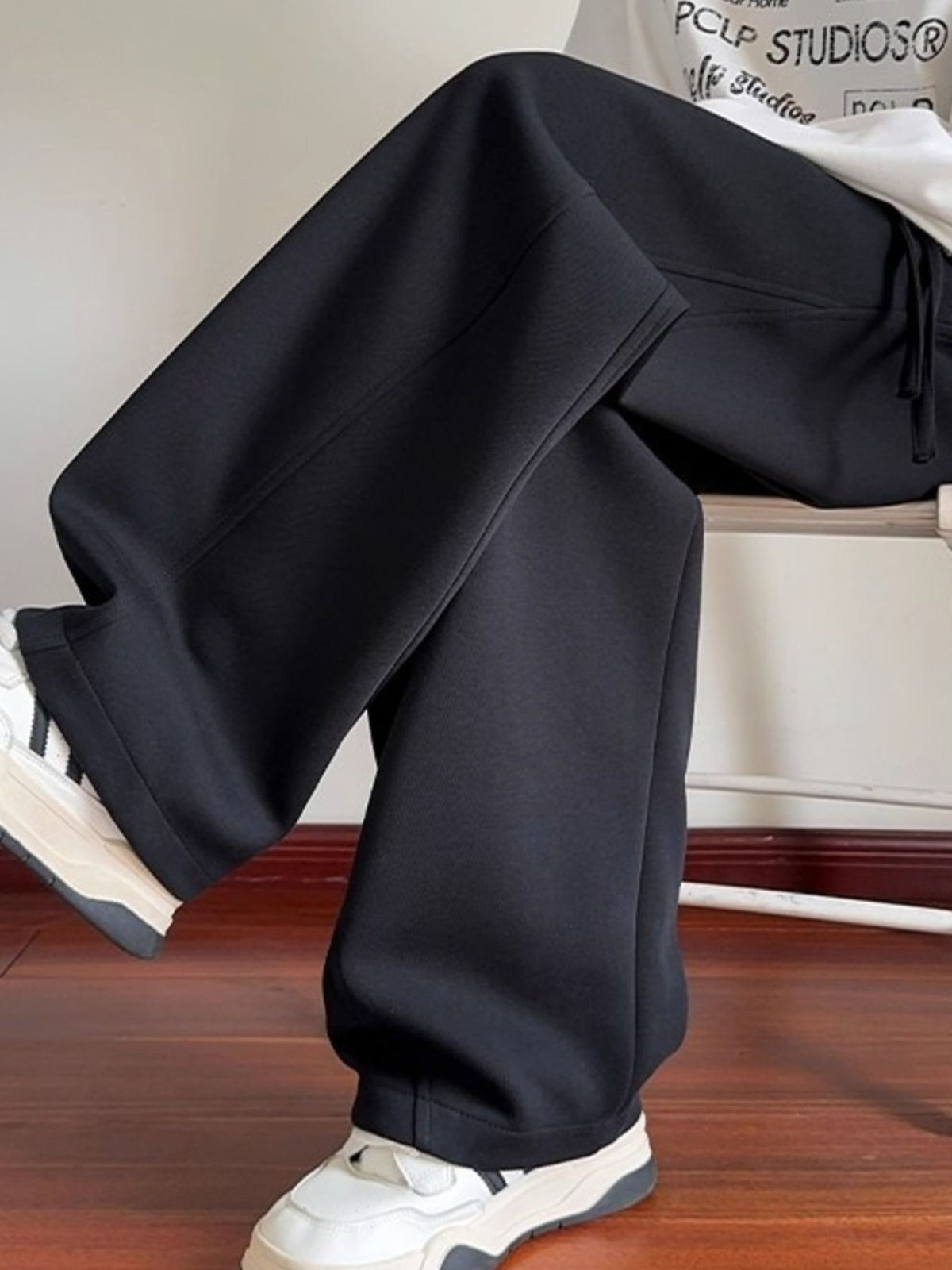 Men's Plus Size Drawstring Wide Leg Pants, view 3