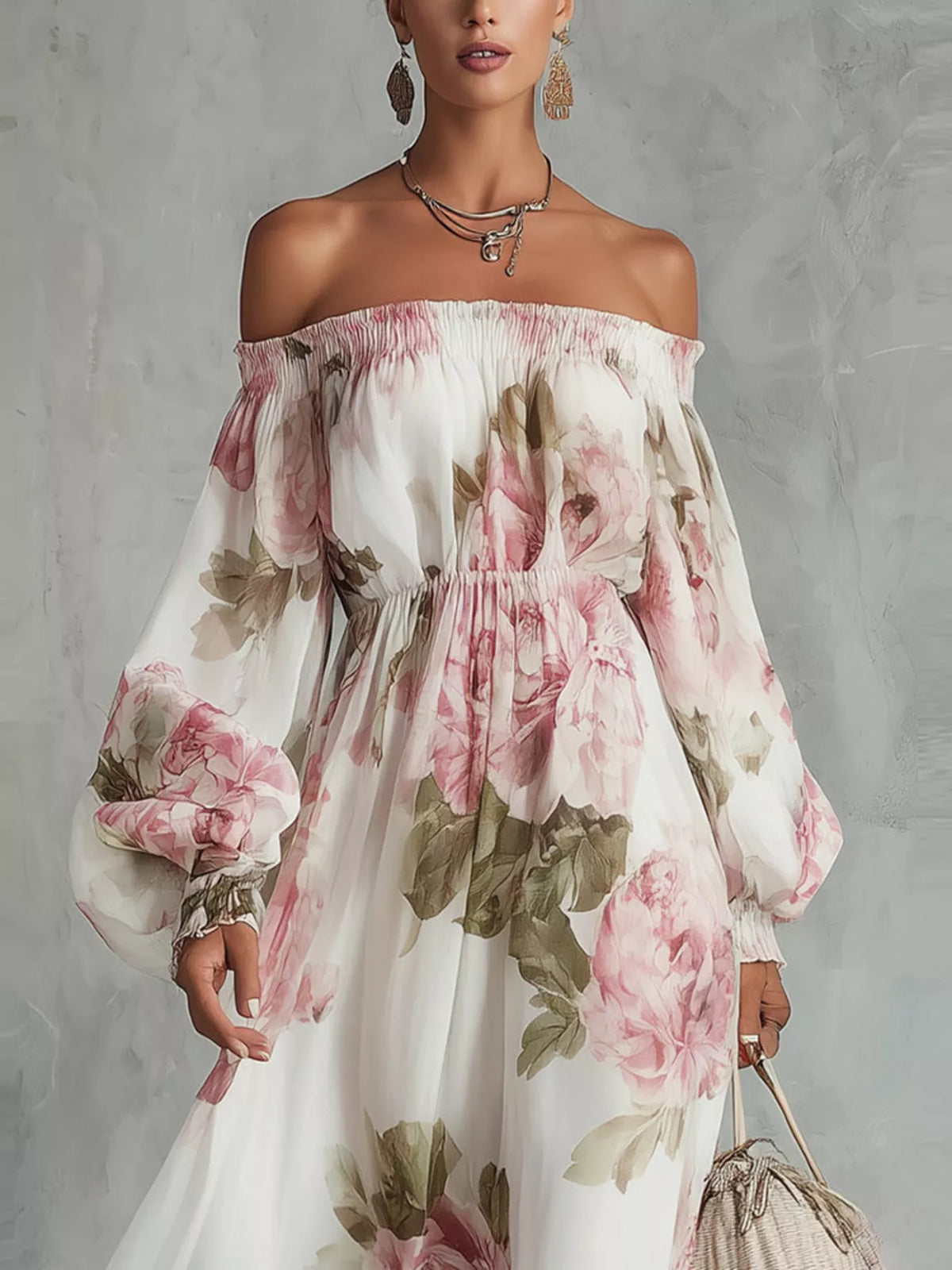 Floral Off Shoulder Maxi Dress - Lilixa.store
