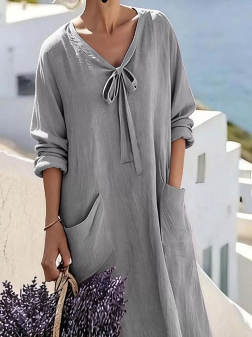 Full Size Long Sleeve Loose Maxi Dress with Pockets Plus Size - Lilixa.store