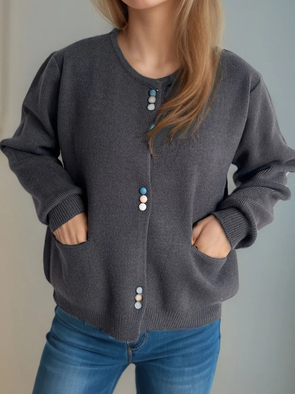 Button Down Long Sleeve Cardigan with Pockets - Lilixa.store
