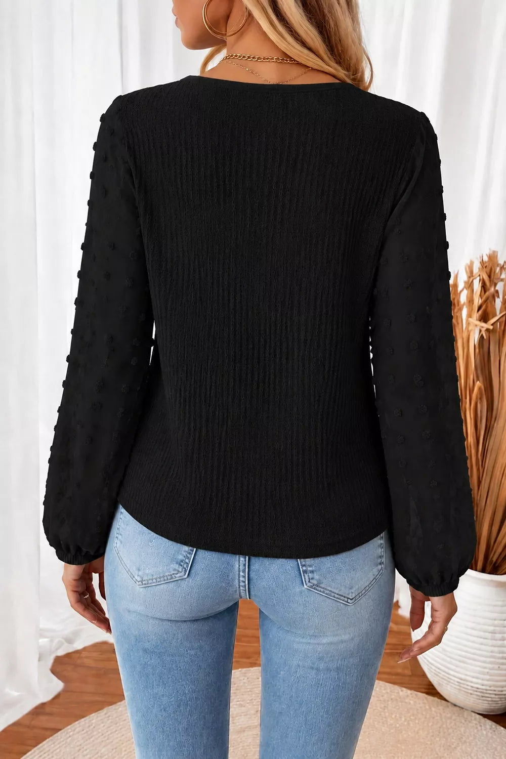 Swiss Dot Long Sleeve Button-Down Shirt - Lilixa.store