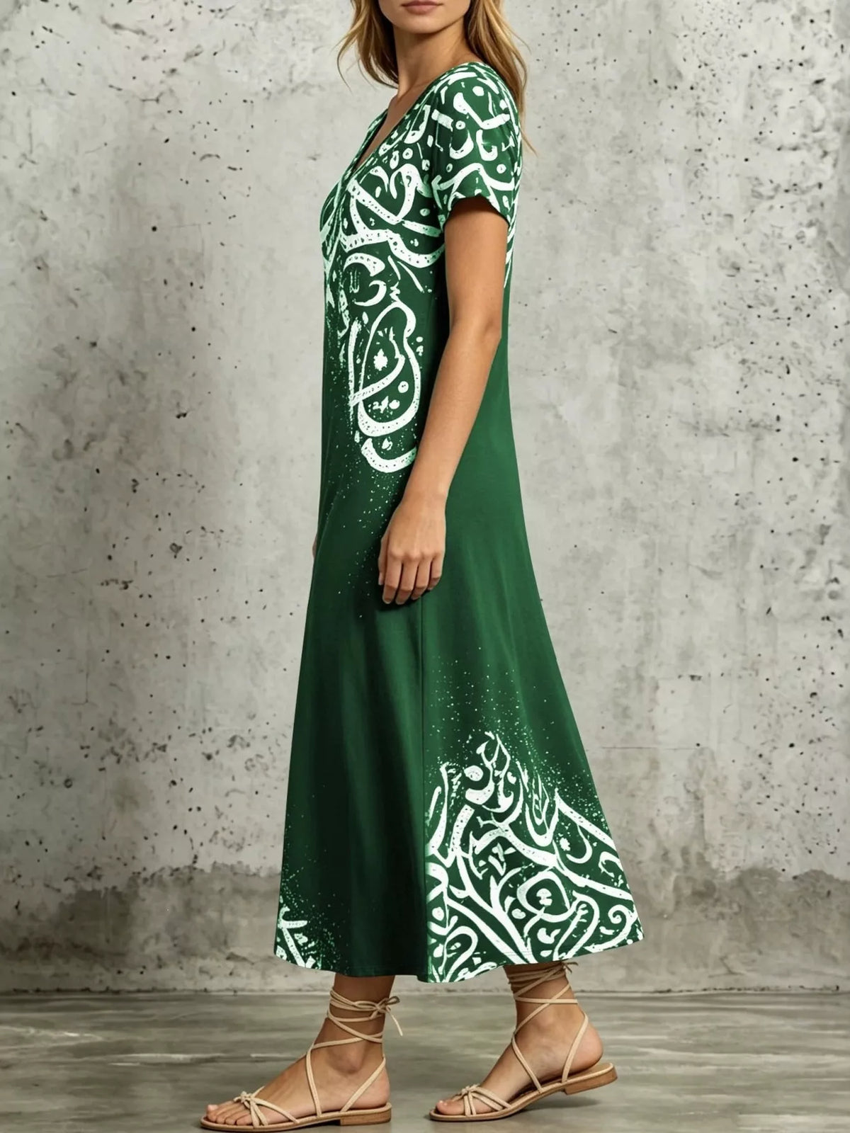 Printed Short Sleeve Midi Dress - Lilixa.store