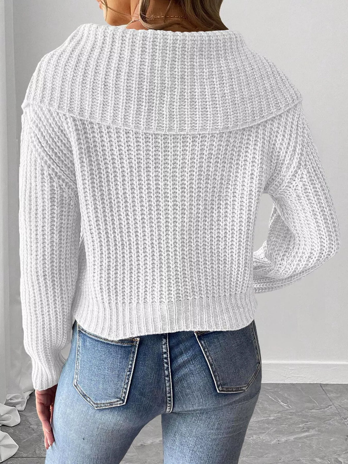 Contrast Bow Long Sleeve Sweater