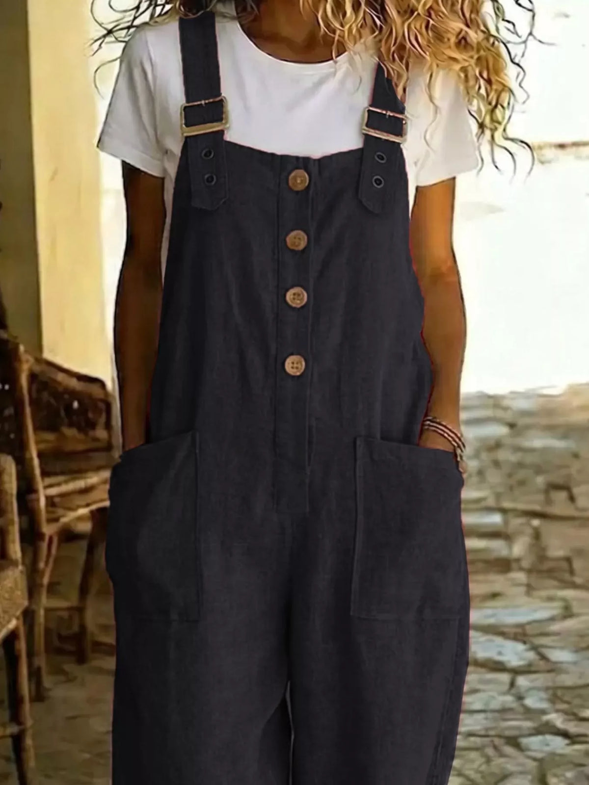 Casual Button Front Wide Leg Overalls - Lilixa.store