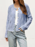 Hollow-Out Knit Button-Down Cardigan - Lilixa.store