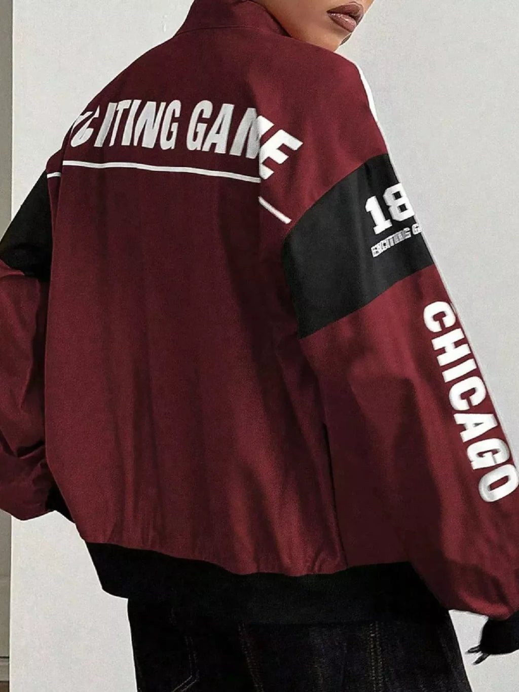 Letter Print Zip Up Jacket - Lilixa.store