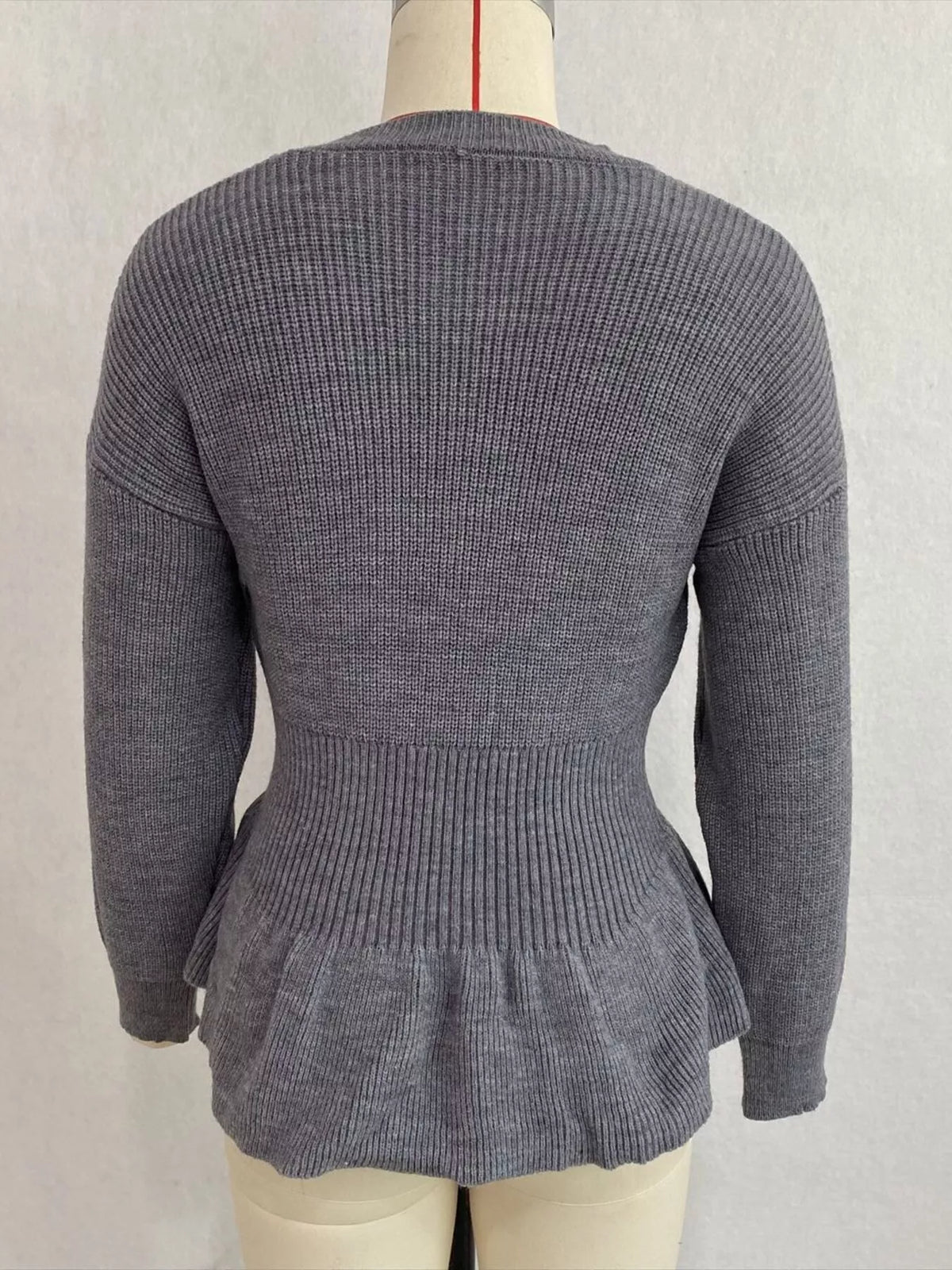 V-Neck Peplum Hem Ribbed Knit Top, view 23
