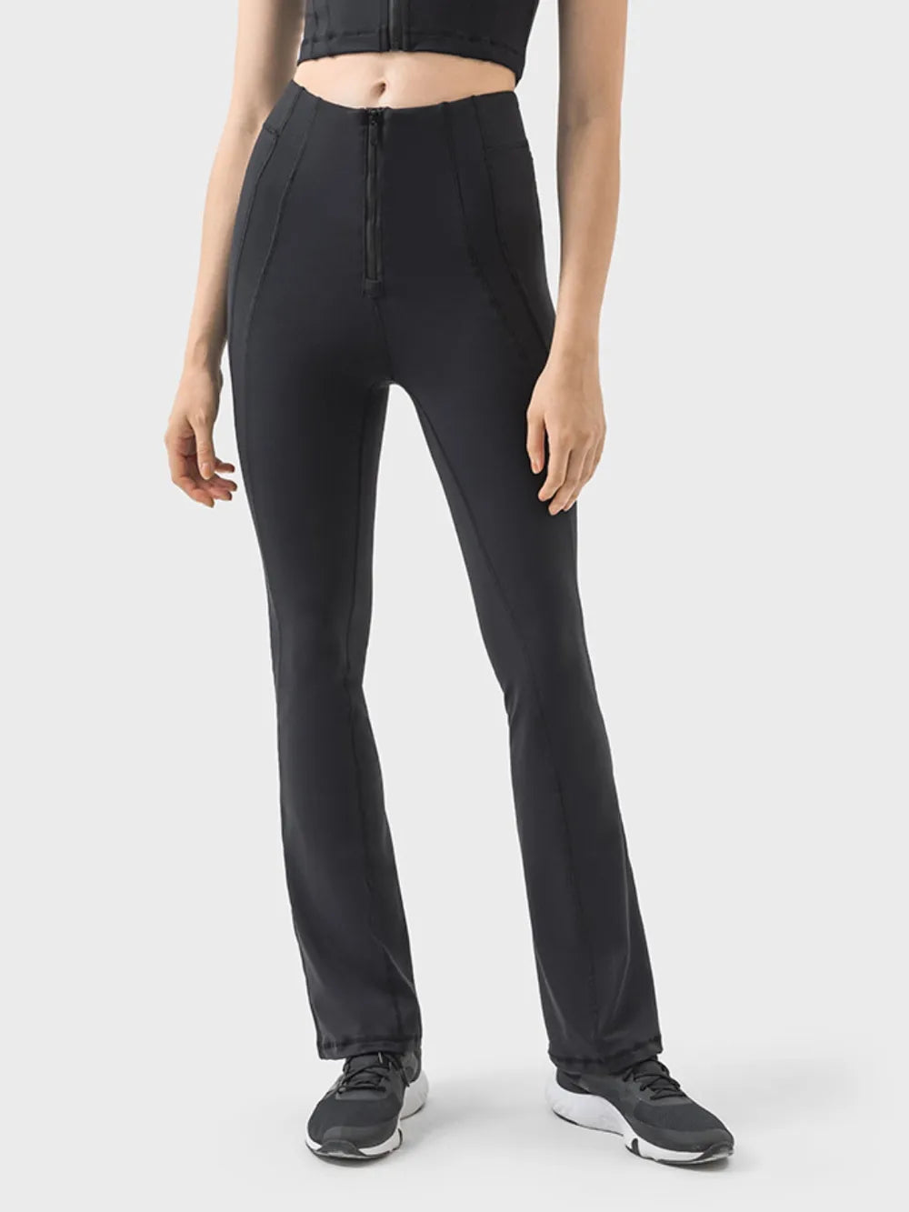 Millennia Zipper Detail High Waist Active Pants in Black