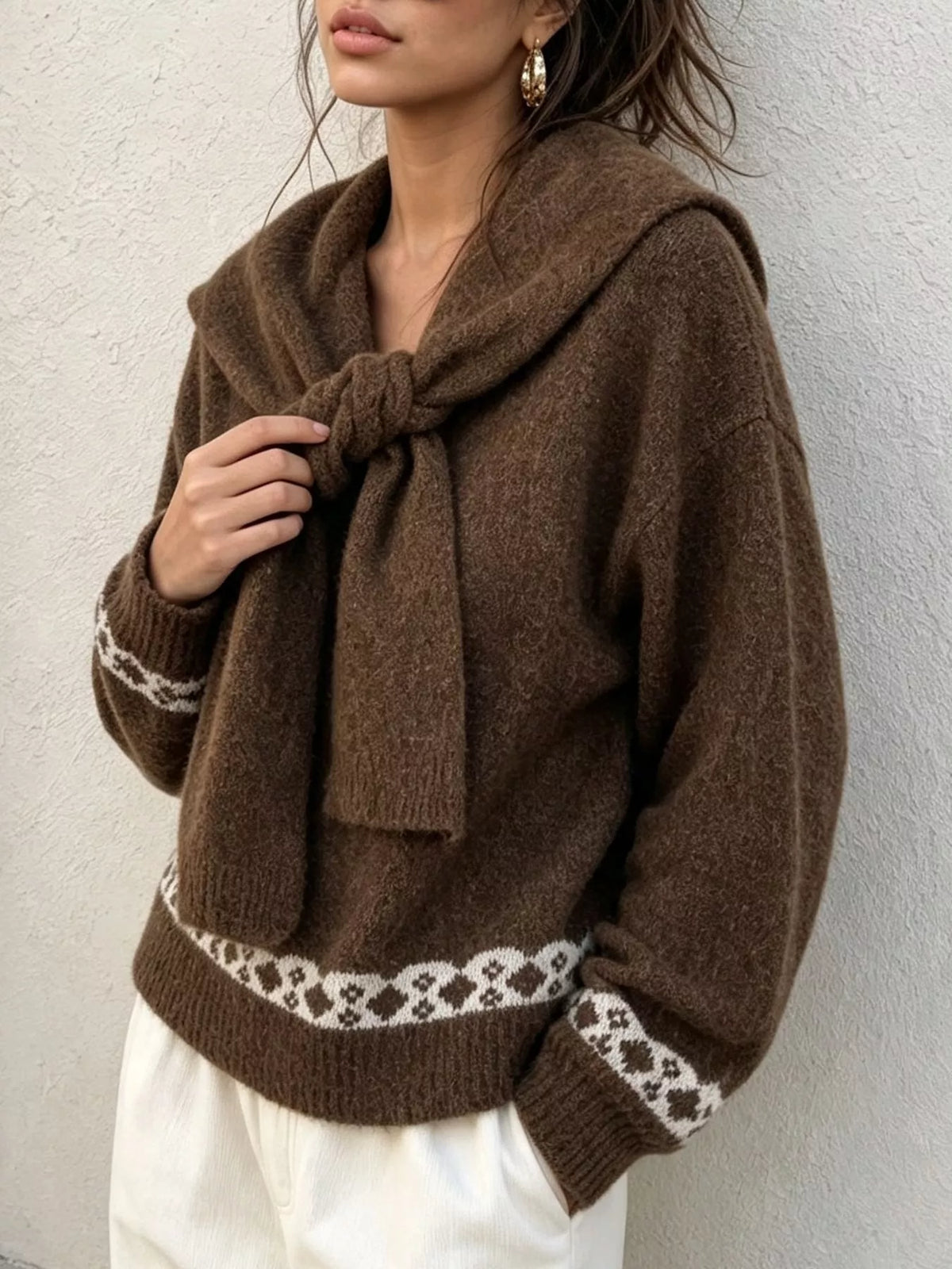 Scarf Detail Dropped Shoulder Sweater, view 9