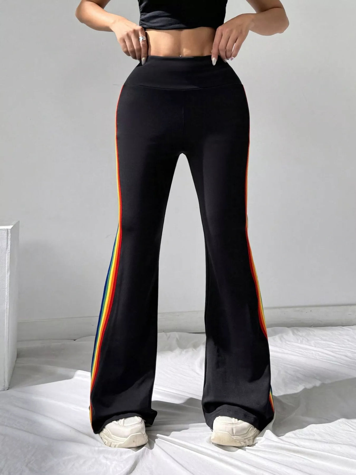 High-Waisted Side-Striped Flare Active Pants