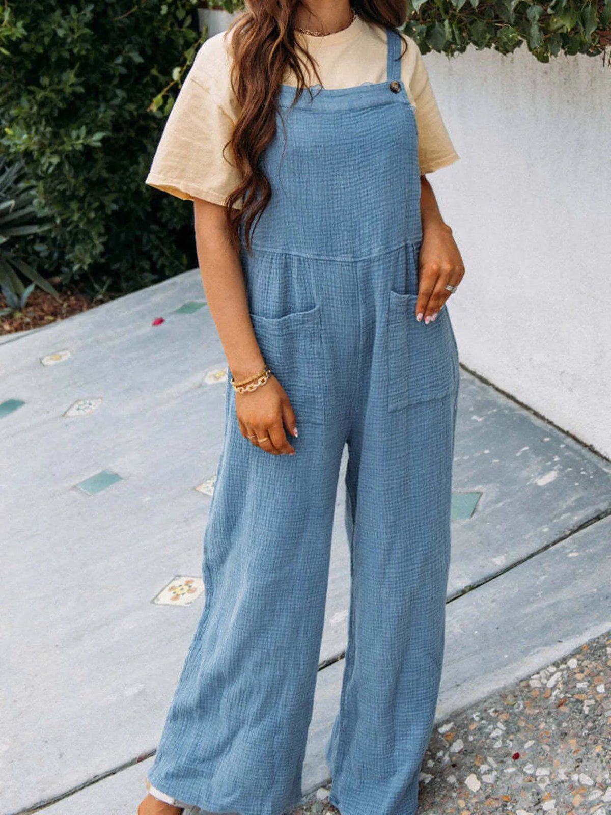 Full Size Casual Wide Leg Textured Overalls Plus Size - Lilixa.store