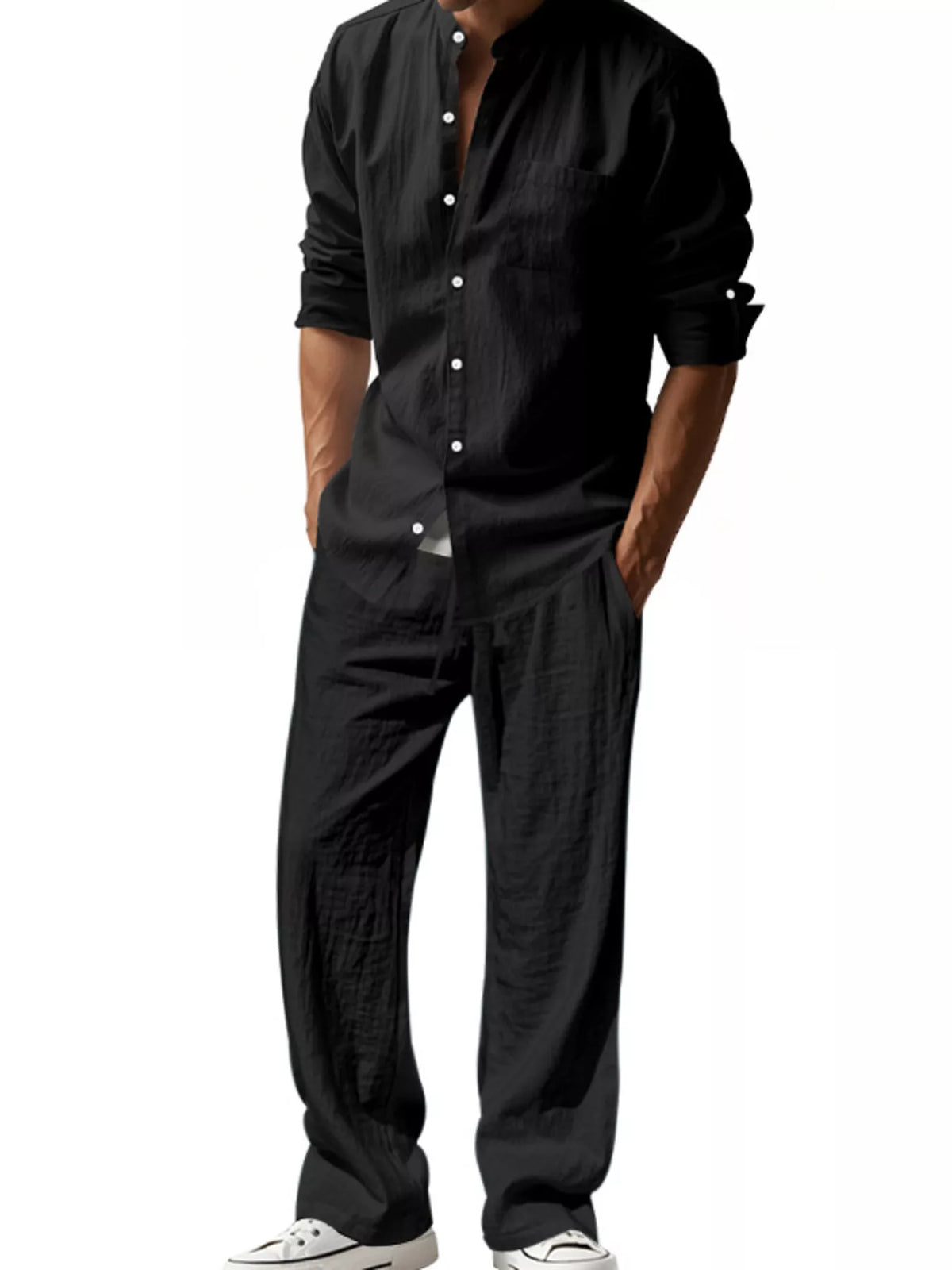 Men's Full Size Casual Button Up Shirt and Pants Plus Size - Lilixa.store