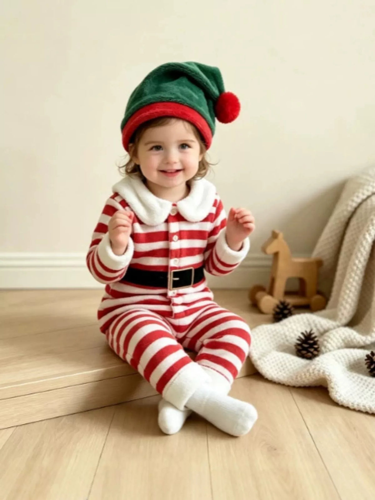 Children's Christmas Striped Pajama Set with Matching Hat - Lilixa.store