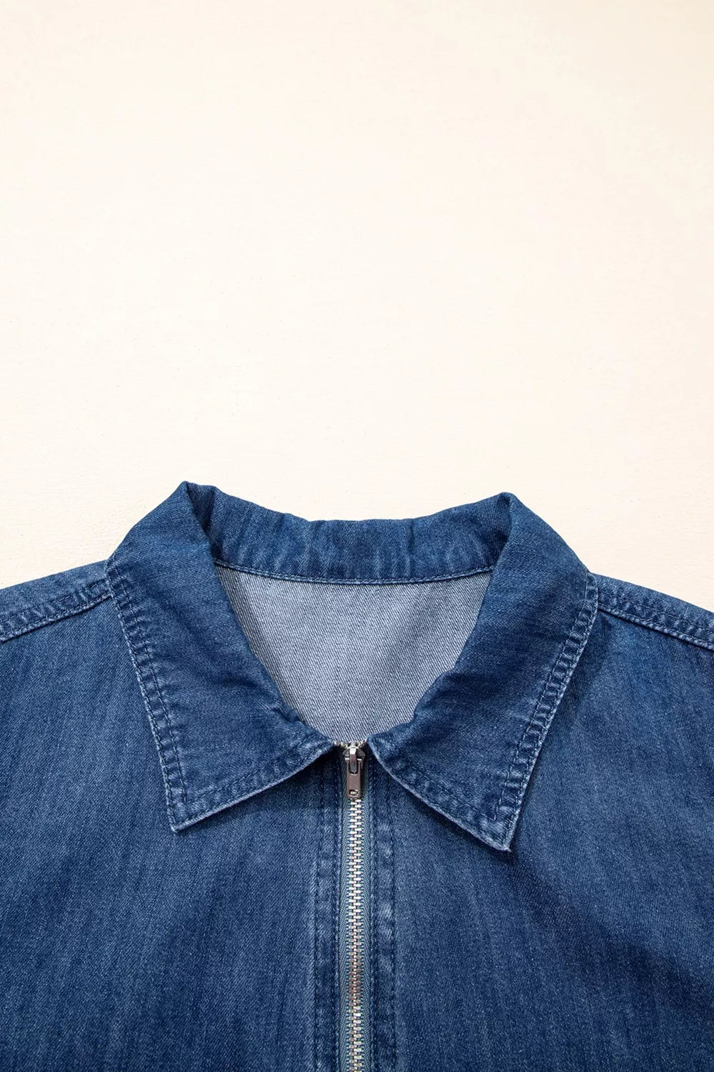 Zip Up Collared Short Sleeve Shift Mini Denim Dress - Lilixa.store
