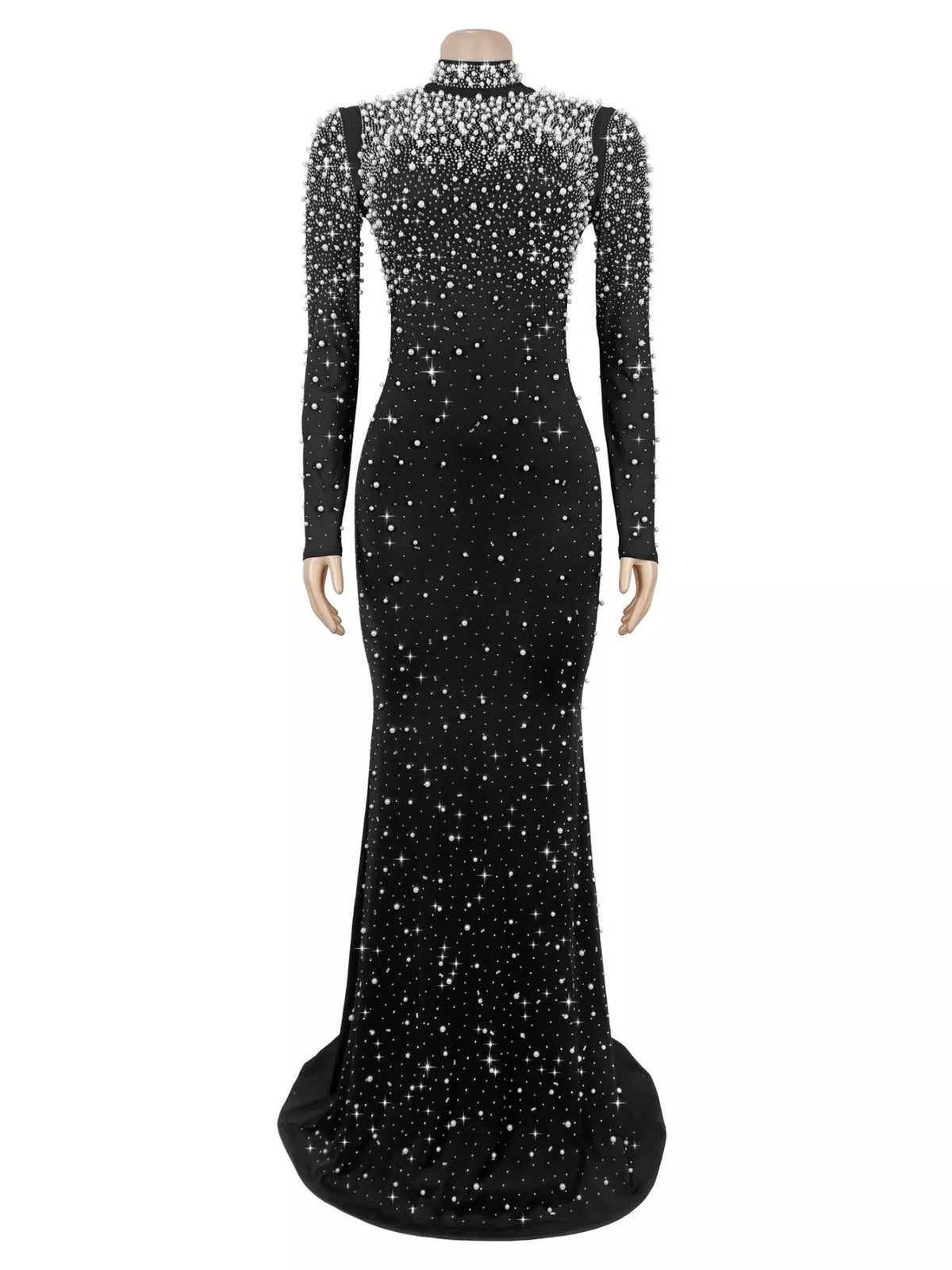 Rhinestone Long Sleeve Mermaid Maxi Dress - Lilixa.store