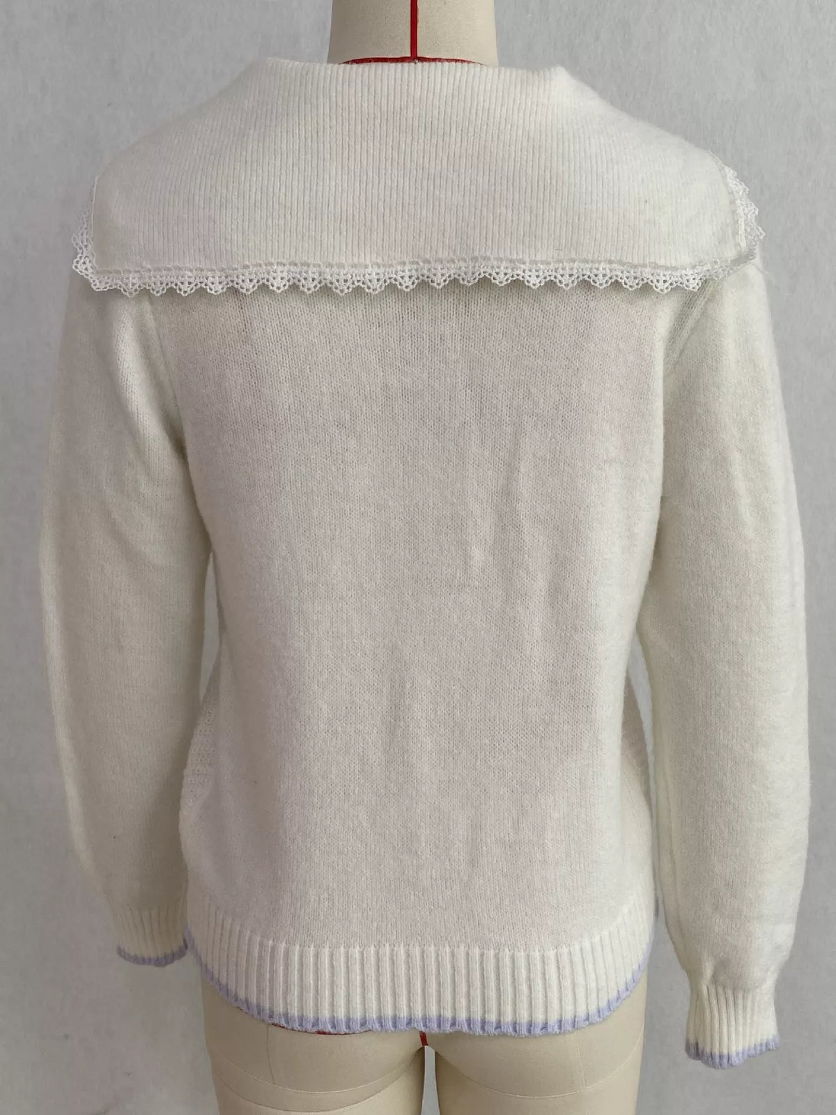 Cable-Knit Cardigan with Lace Trim, view 15