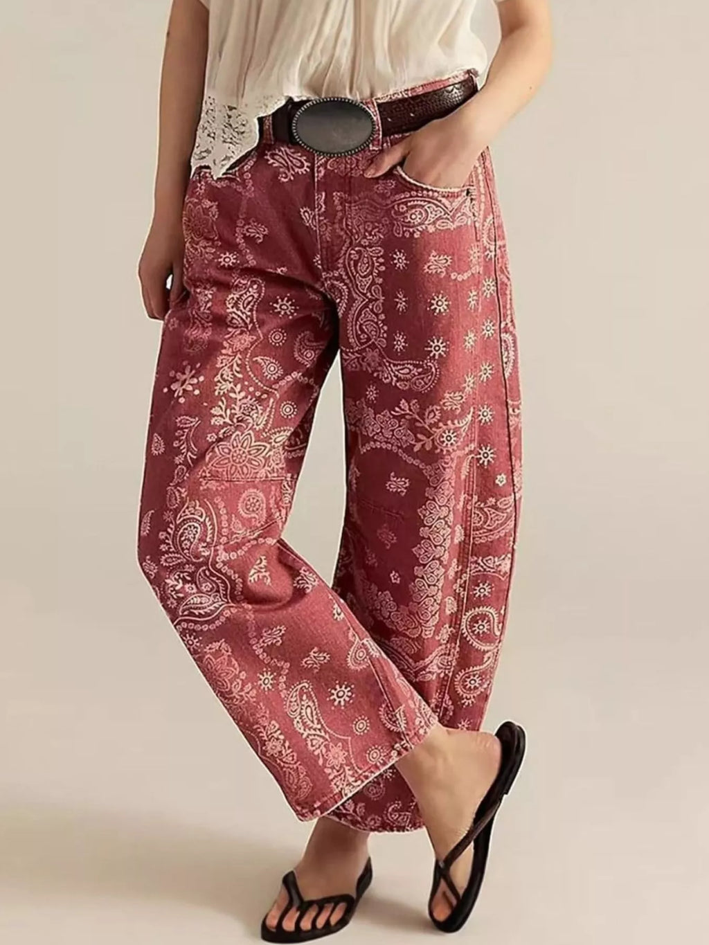 Printed Wide-Leg Jeans - Lilixa.store