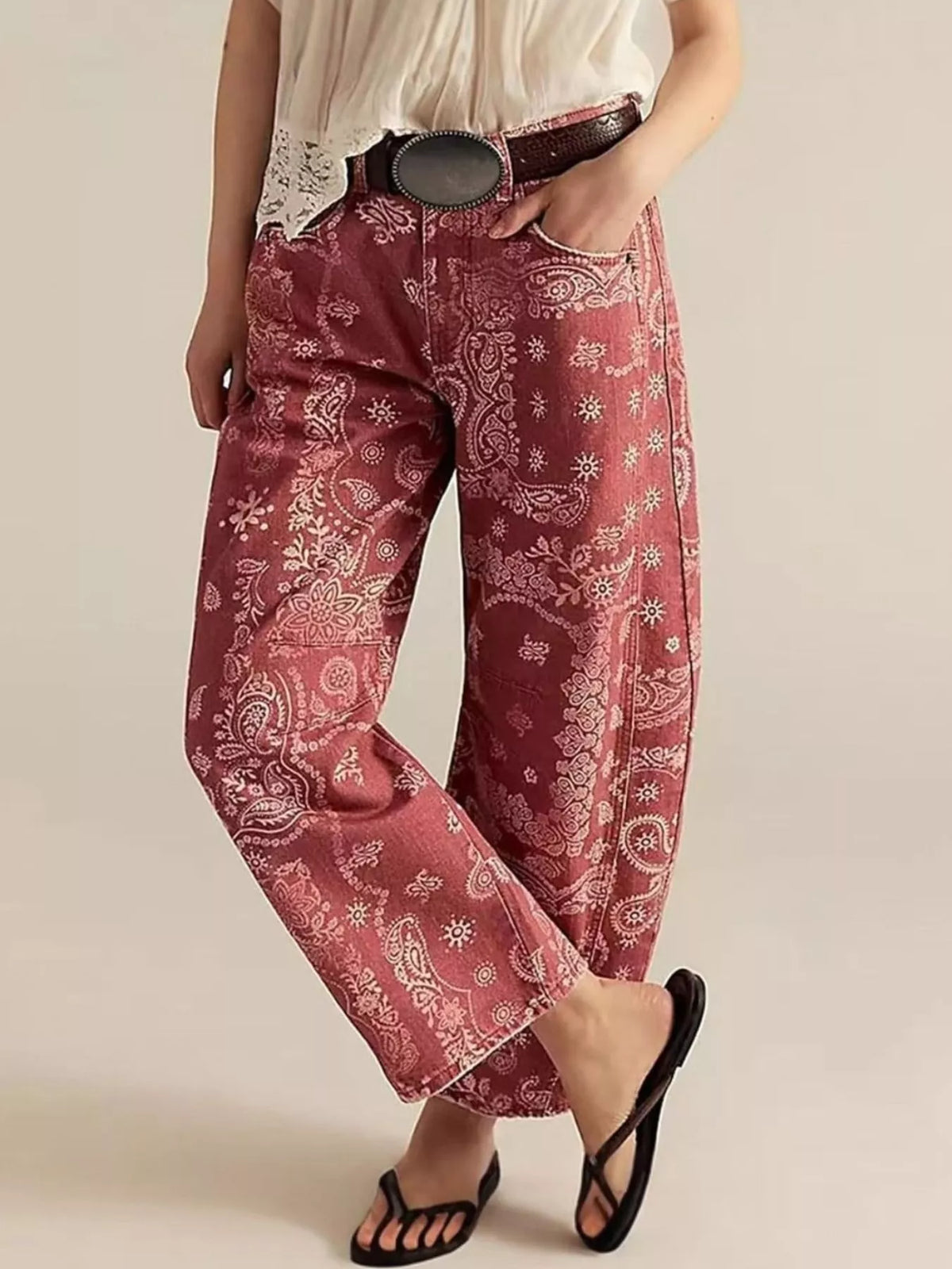 Printed Wide-Leg Jeans - Lilixa.store
