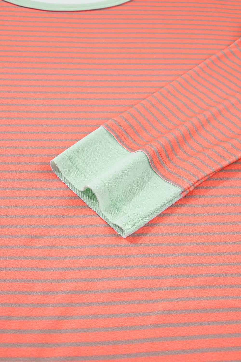 Stripe Colorblock Detail Raw Seam Long Sleeve Tunic Top in Burnt Coral, view 8