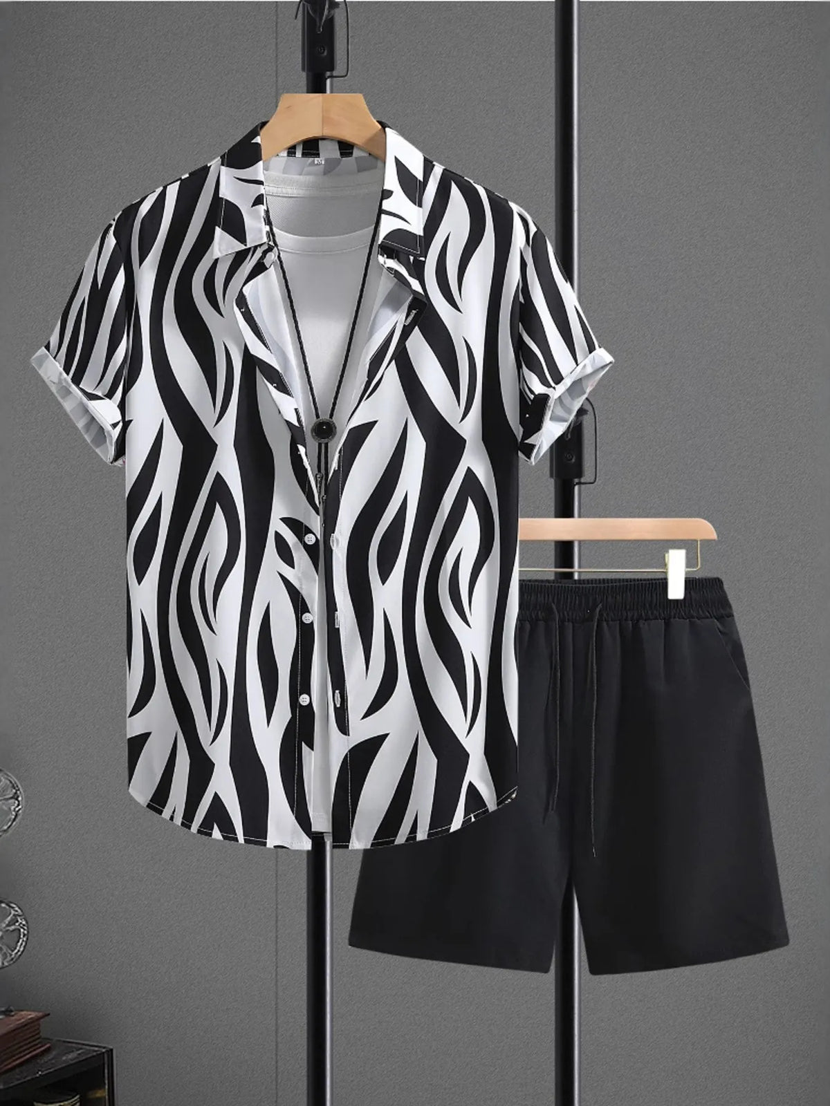 Men's Zebra Print Short Sleeve Shirt and Shorts Set - Lilixa.store