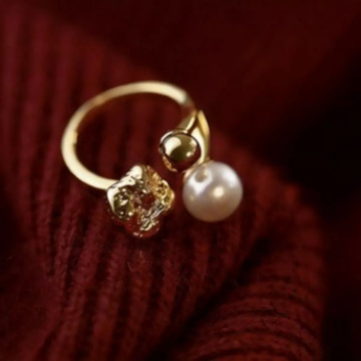 18K Gold-Plated Pearl Open Ring - Lilixa.store