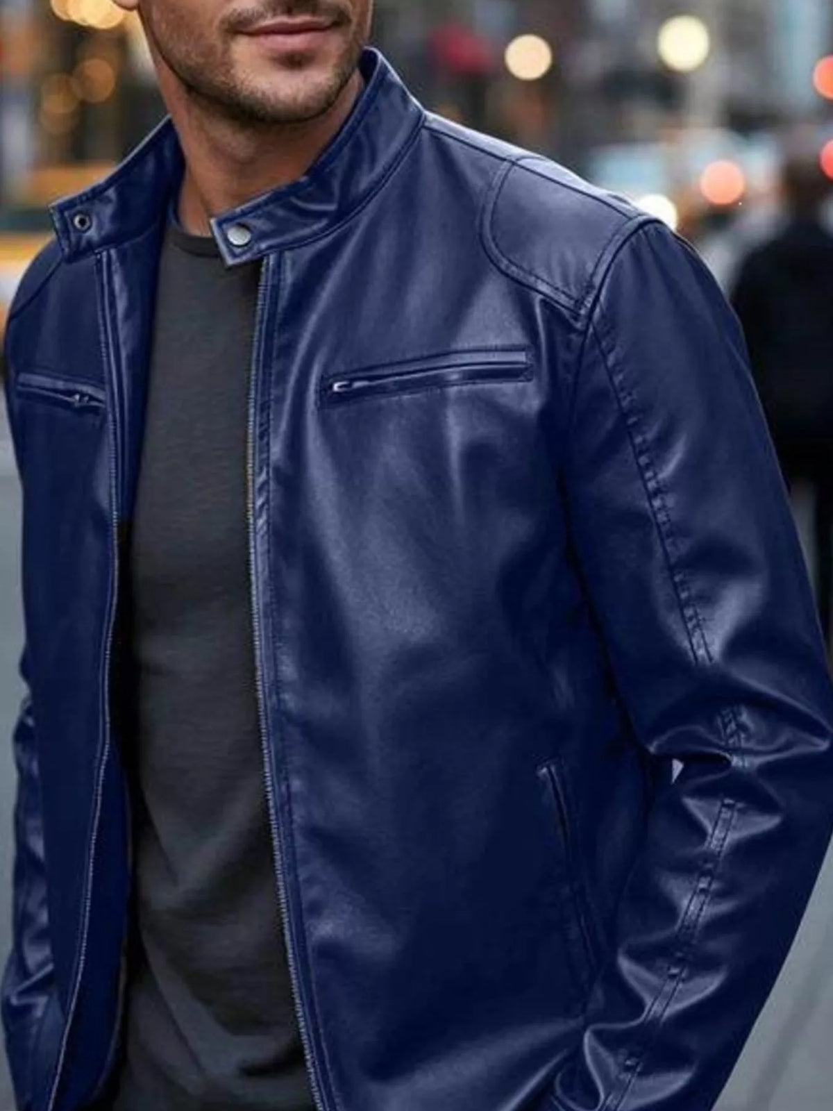 Men's Full Size Faux Leather Bomber Jacket with Zipper Pockets Plus Size - Lilixa.store