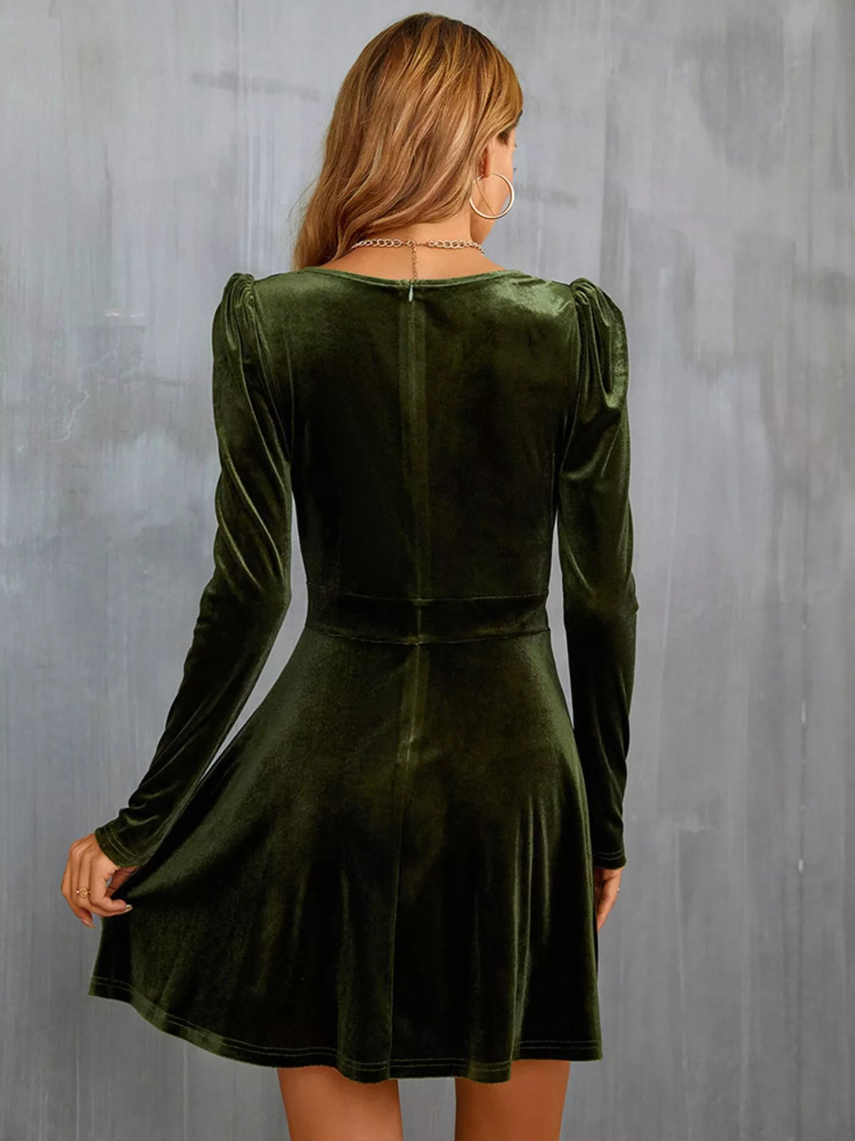 Velvet Long Sleeve A-Line Mini Dress